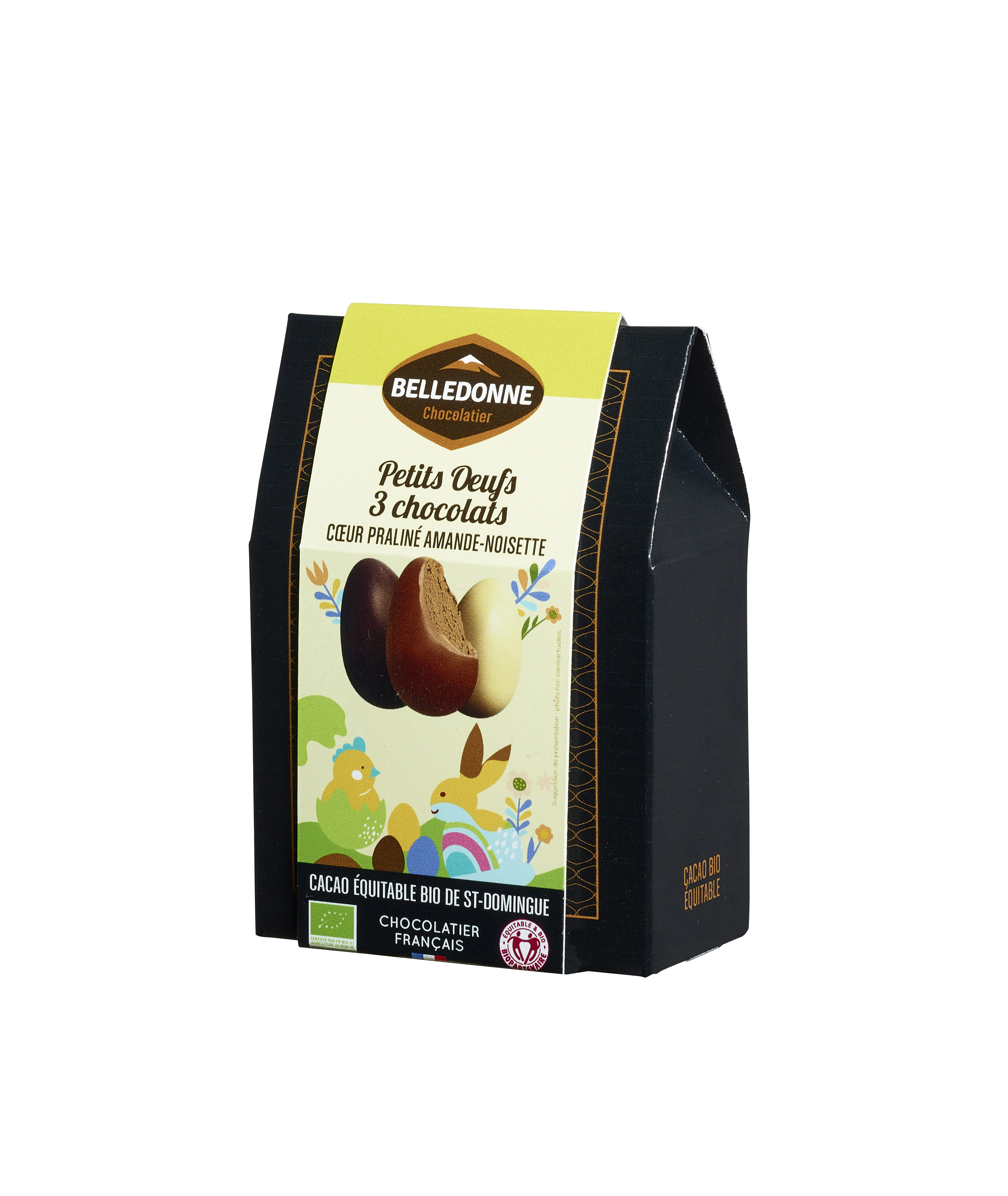 Belledonne Paaseitjes mix chocolade met een kern van amandel-hazelnoot praliné bio 100g - 001525